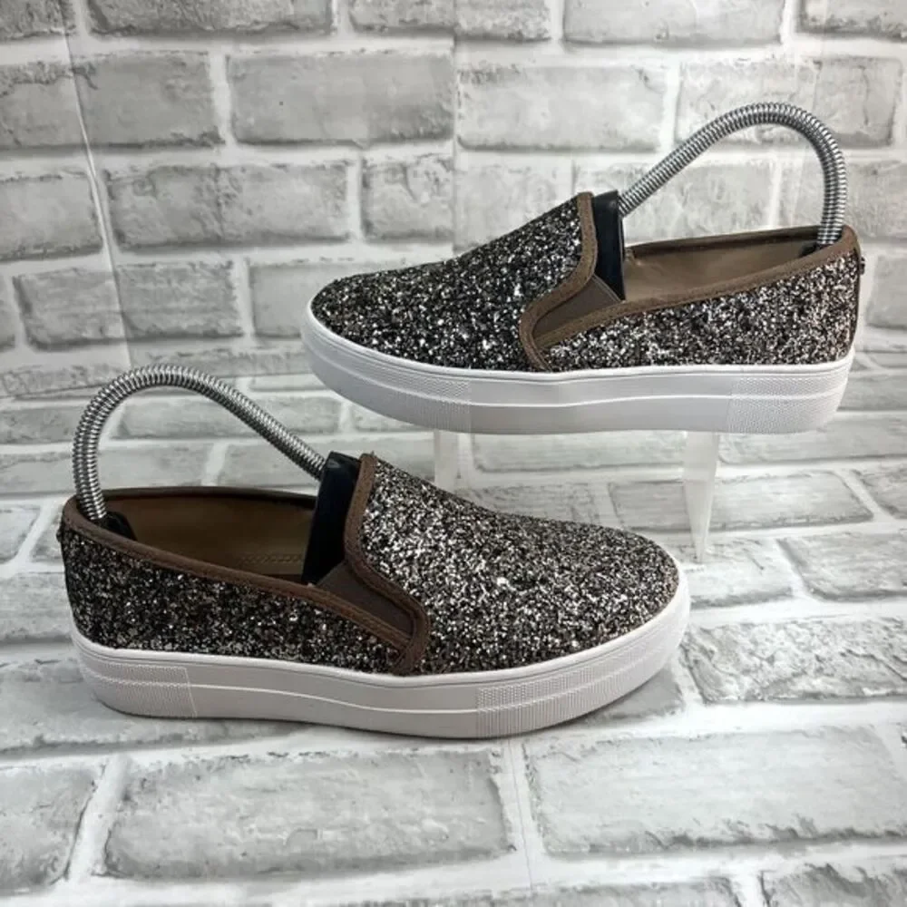 Feversole Women's 37.5- 7 US Glitter Brown Slip-On Casual Lifestyle Sneaker